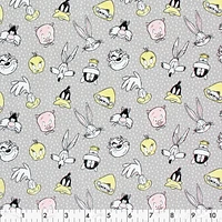 Fabric Creations Grey Dots with Bugs Bunny and Looney Toon Heads Cotton Fabric by the Metre