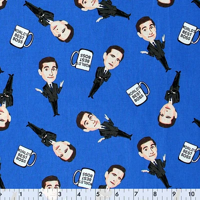 Fabric Creations Dark Blue with The Office "World's Best Boss" Cotton Fabric by the Metre