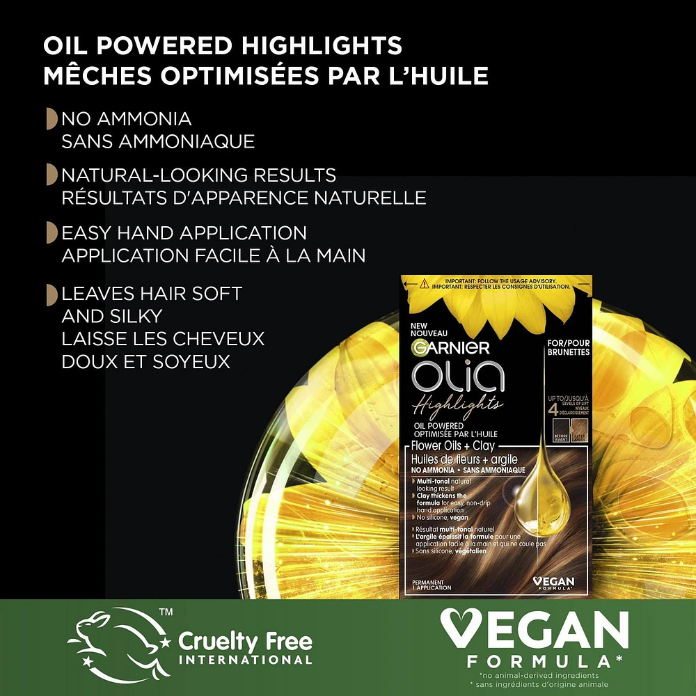 Garnier Olia Highlights Sans Ammoniaque pour Blondes, Résultat Naturel, Avec 60% d'Huiles et de l'Argile, 1 Application Highlights Sans Ammoniaque