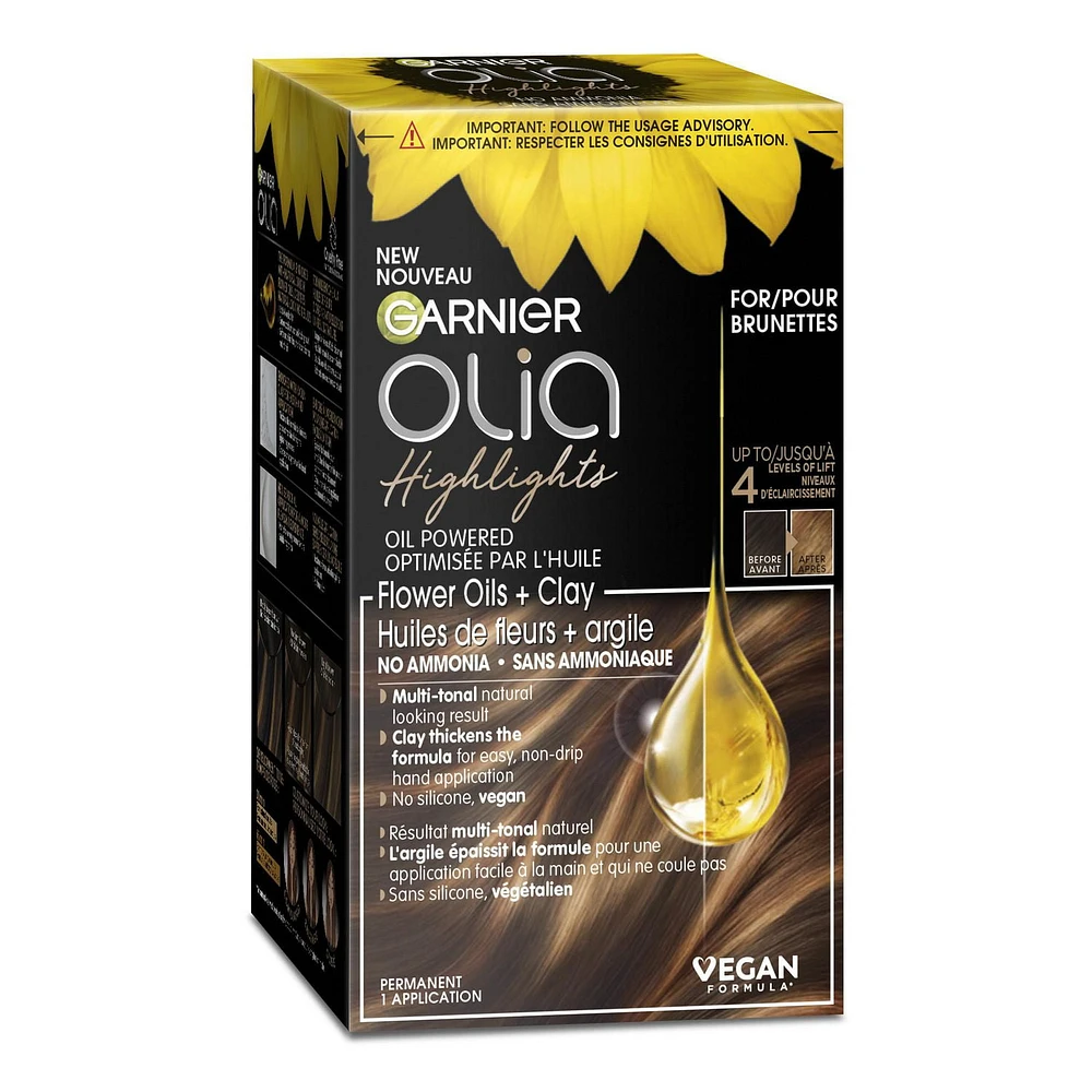 Garnier Olia Highlights Sans Ammoniaque pour Blondes, Résultat Naturel, Avec 60% d'Huiles et de l'Argile, 1 Application Highlights Sans Ammoniaque