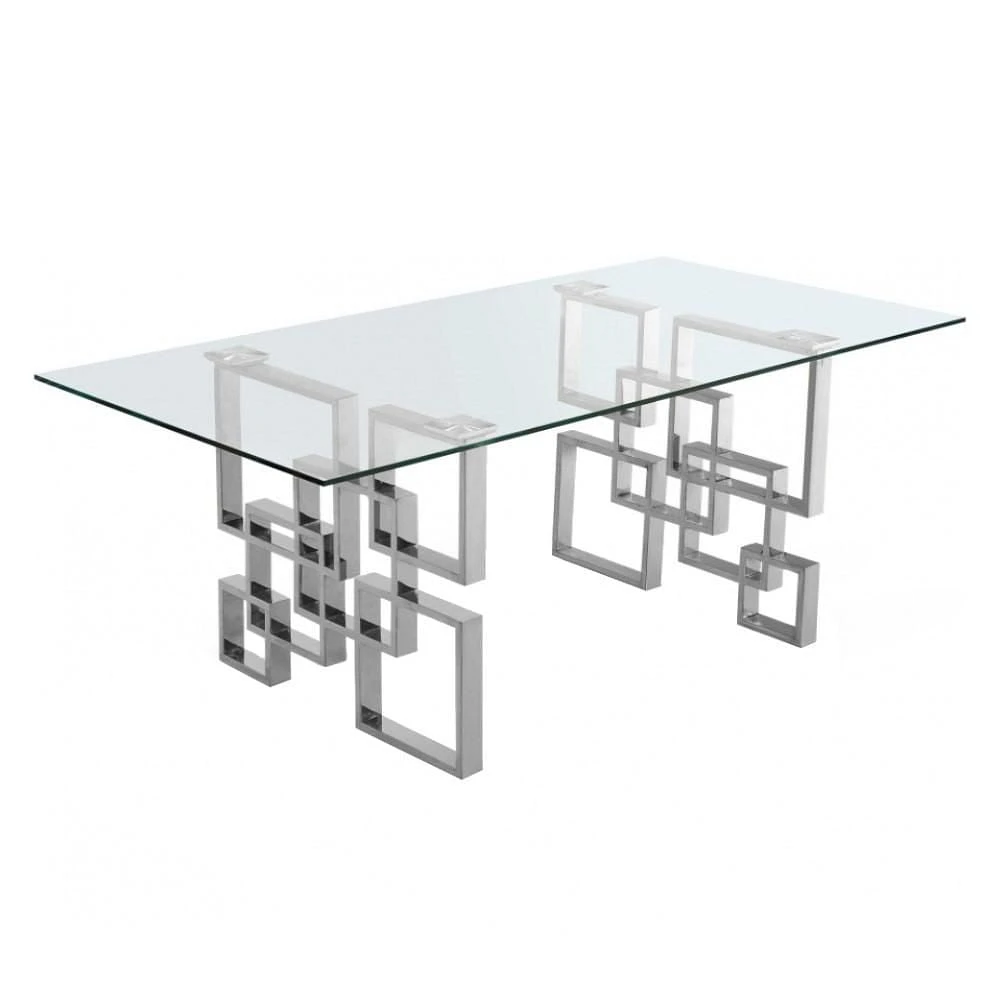 Genevieve Glass Dining Table<br>(29.5"H x 72"W x 36"D) in Silver