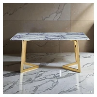 Haslemere Dining Table with Faux Marble and Gold Legs.