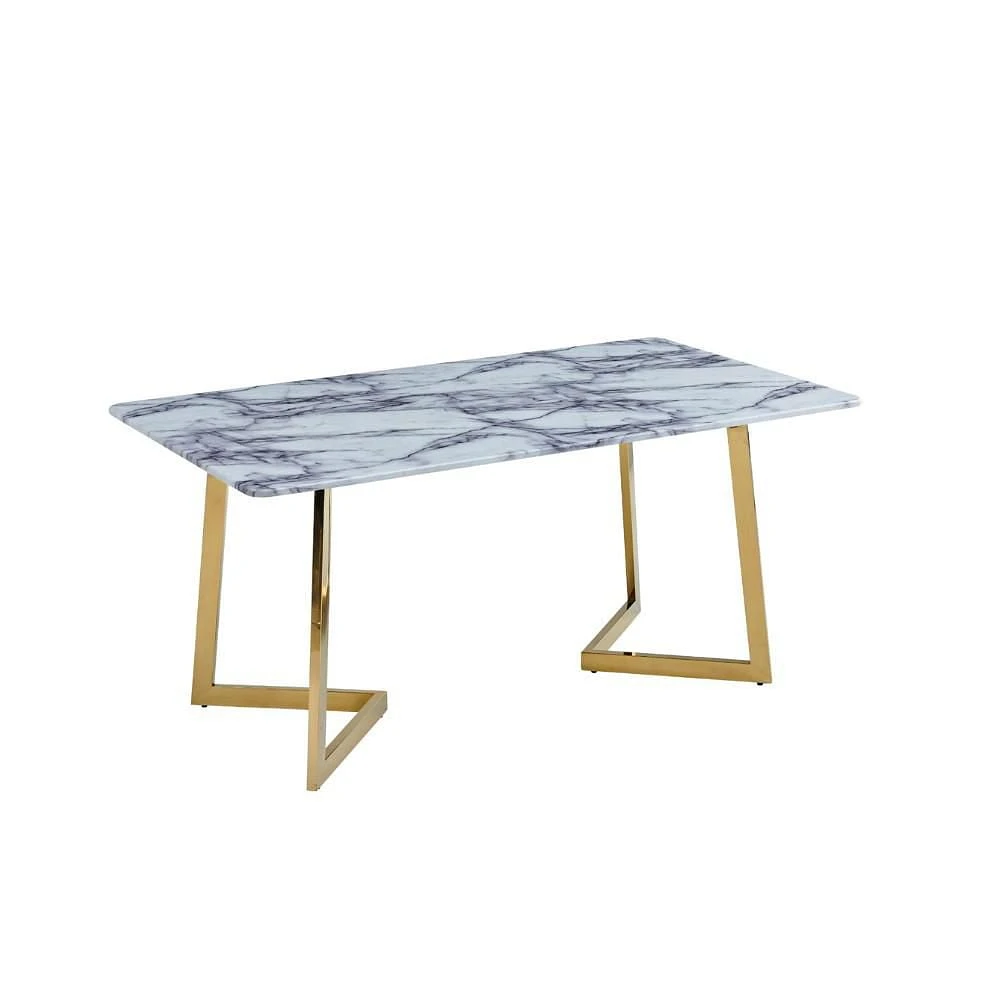 Haslemere Dining Table with Faux Marble and Gold Legs.