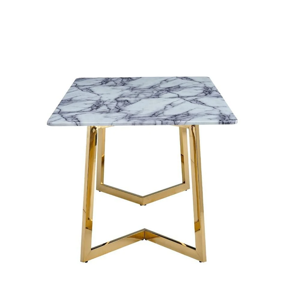 Haslemere Dining Table with Faux Marble and Gold Legs.