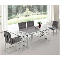 Genevieve Glass Dining Table<br>(29.5"H x 72"W x 36"D) in Silver