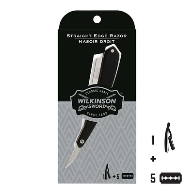 Wilkinson Sword Classic Straight Razor, with 5 Razor Blades, Razor & 5 Refills