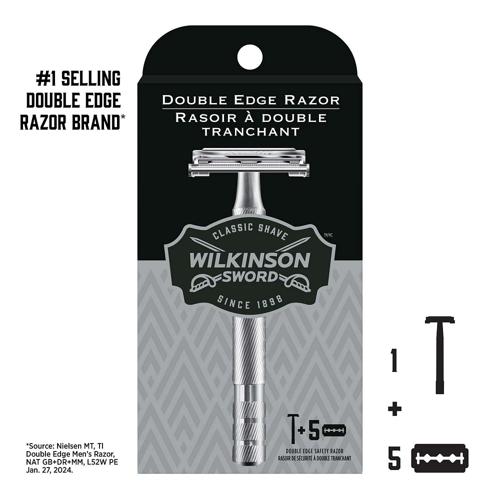 Wilkinson Sword Double Edge Men’s Safety Razor, Razors & 5 Refills