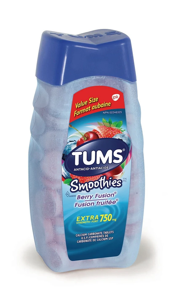 Tums Extra Strength 750mg Smoothies Antacid for Heartburn Relief, 140 count Berry Fusion