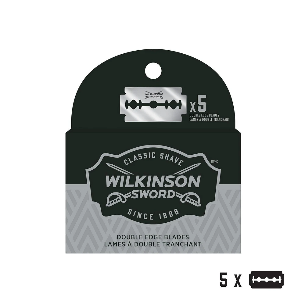Lames classiques pour rasoir de sécurité à double tranchant de Wilkinson Sword Recharge de 5 lames