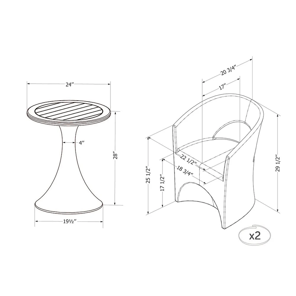 Southshore Dalya Table and Chairs Bistro Set<br>