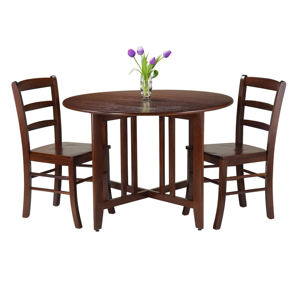 Winsome Alamo 3-Piece Round Drop Leaf Table with 2 Ladder Back Chairs - 94305