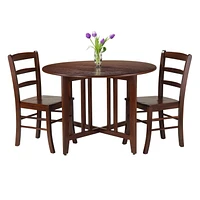 Winsome Alamo 3-Piece Round Drop Leaf Table with 2 Ladder Back Chairs - 94305