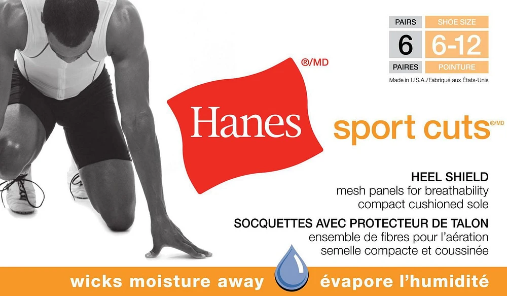 Hanes Men's Big And Tall 6 Pack Sport Cuts Heel Shield Sock