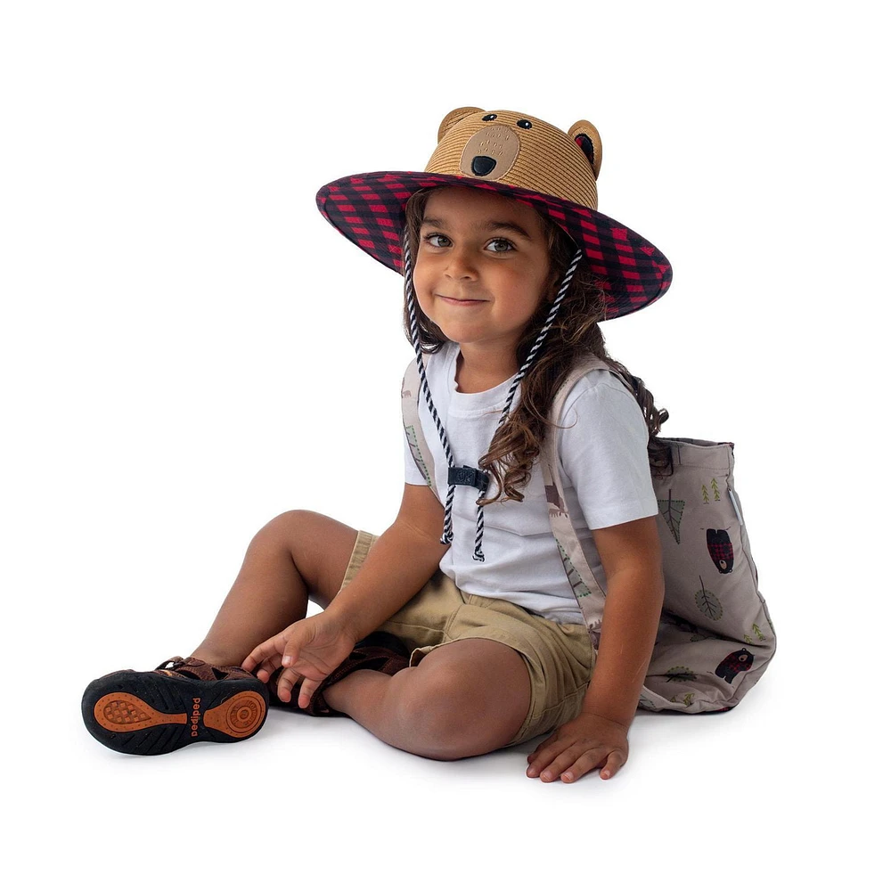 FlapJackKids - Kids Lifeguard Straw Hat - Bear - Wide Brim Sun Hat - UPF 50+