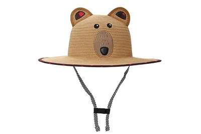 FlapJackKids - Kids Lifeguard Straw Hat - Bear - Wide Brim Sun Hat - UPF 50+