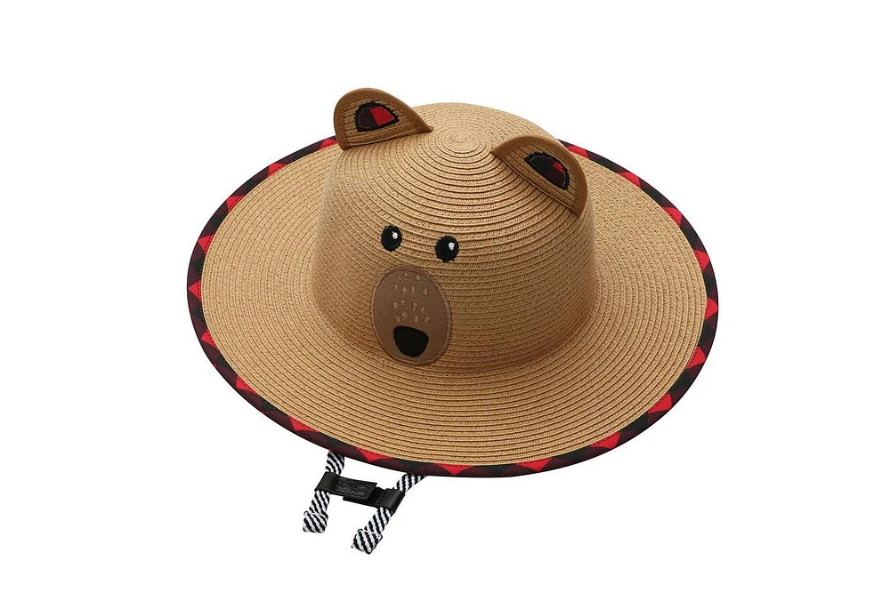 FlapJackKids - Kids Lifeguard Straw Hat - Bear - Wide Brim Sun Hat - UPF 50+