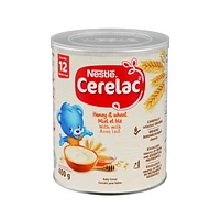 Céréales bébés CERELAC Miel, blé, lait, source de fer et d’éléments nutritifs essentiels, végétarien, sans additifs, Halal Correct, contenant recyclable, refermable 400 g