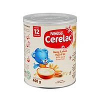 Céréales bébés CERELAC Miel, blé, lait, source de fer et d’éléments nutritifs essentiels, végétarien, sans additifs, Halal Correct, contenant recyclable, refermable 400 g