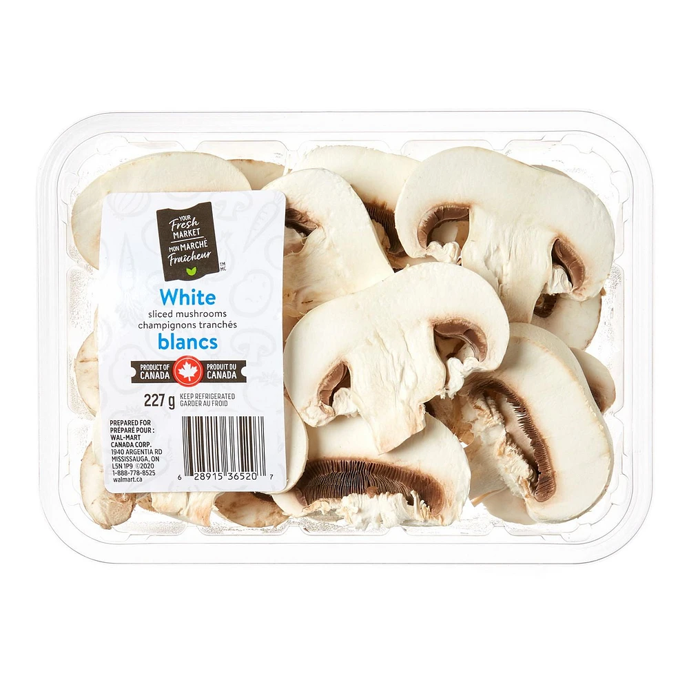 Mushrooms, White Sliced, Your Fresh Market, 8 oz