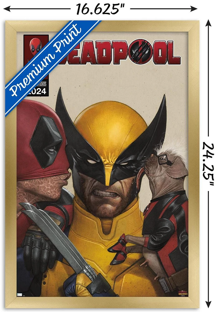 Marvel Deadpool & Wolverine - Homage Cover Kisses Wall Poster with Magnetic Frame, 22.375" x 34"