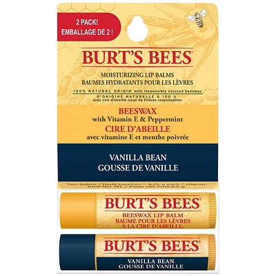 Baumes hydratants pour les lèvres à la cire d’abeille et à la gousse de vanille de Burt’s Bees, 2 tubes