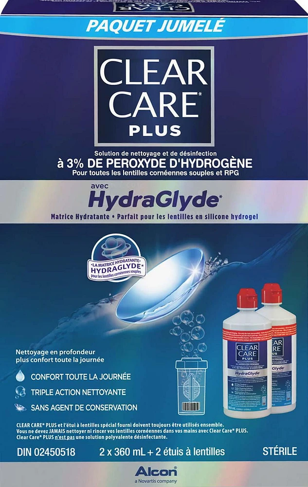 CLEAR CARE® Plus With HydraGlyde Contact Lens Solution, Twin Pack Cleaning & Disinfecting Solution With Hydrogen Peroxide, Twin Pack 2 x 360 ml