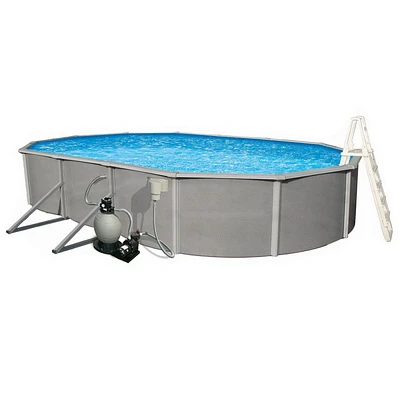 Belize 15-ft x 30-ft Oval 52-in Deep 6-in Top Rail Metal Wall Swimming Pool Package