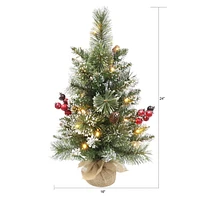 Holiday Time 2' Pre-lit Glittering Frost Small Tree, Green, 48 branch tips; LED lights