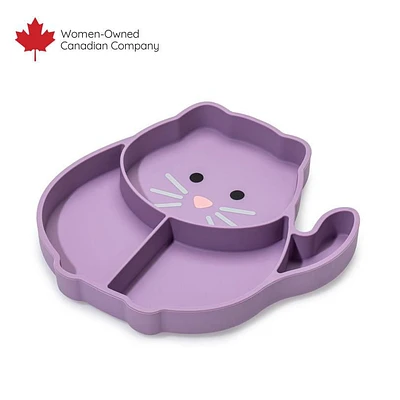 Assiette avec ventouse en silicone divisée– chat- 100 % silicone, pour bébé et les tous-petits - sans BPA, va au lave-vaisselle et au micro-ondes. Assiette en silicone divisée