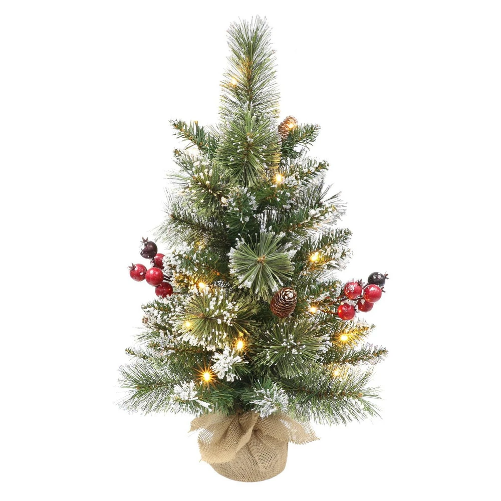 Holiday Time 2' Pre-lit Glittering Frost Small Tree, Green, 48 branch tips; LED lights