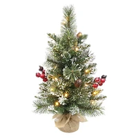 Holiday Time 2' Pre-lit Glittering Frost Small Tree, Green, 48 branch tips; LED lights