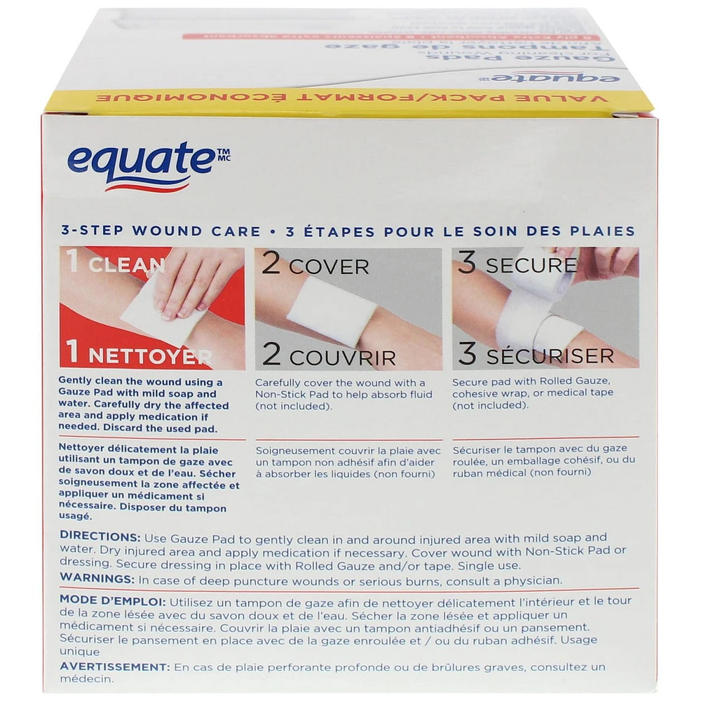 Equate Gauze Pads, 3" x 3", 7.6 cm x 7.6 cm/25 Pads