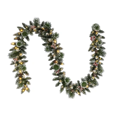 Holiday Time 9' Pre-lit Frosted Glittering Christmas Garland, Green, 150 branch tips; LED lights