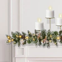 Holiday Time 9' Pre-lit Frosted Glittering Christmas Garland, Green, 150 branch tips; LED lights