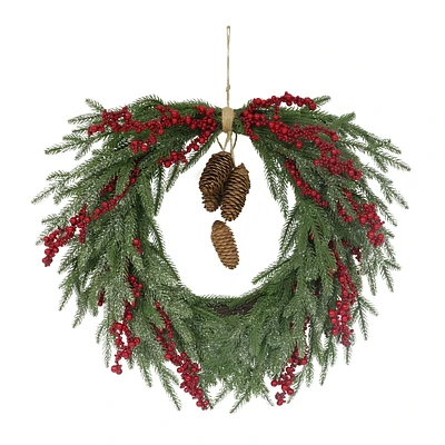 Holiday Time 22" Unlit Frosted Wonderland Wreath, Green, 52 branch tips; pre-decorated