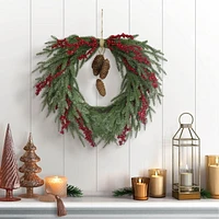 Holiday Time 22" Unlit Frosted Wonderland Wreath, Green, 52 branch tips; pre-decorated