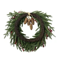 Holiday Time 22" Unlit Frosted Wonderland Wreath, Green, 52 branch tips; pre-decorated