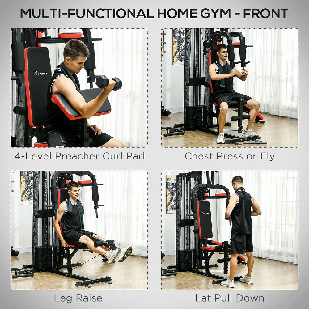 Soozier Multi Home Gym Equipment, Workout Station with 99lbs Weight Stack