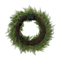 Holiday Time 24" Pre-Lit Natural Feel Cedar Wreath, Green, 80 branch tips; LED lights