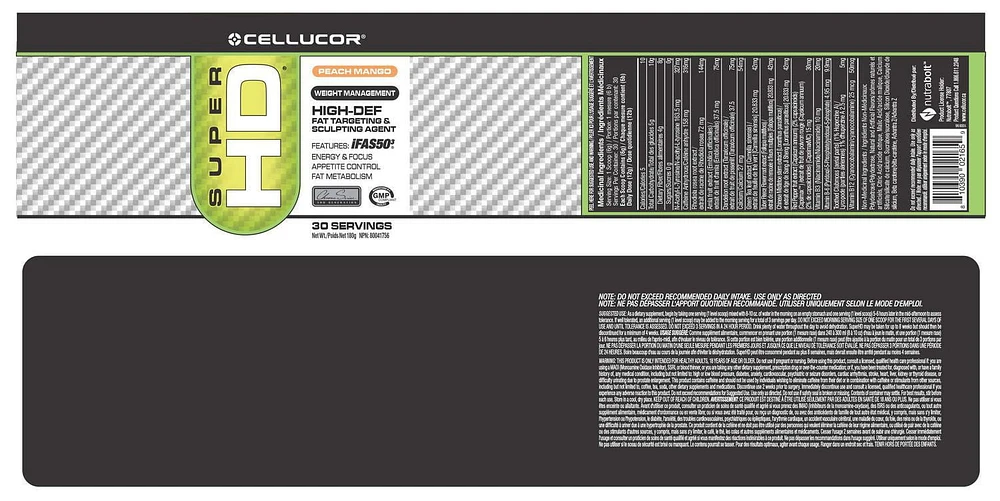 Supplément de perte de poids Super HD de Cellucor à saveur de mangue de pêche