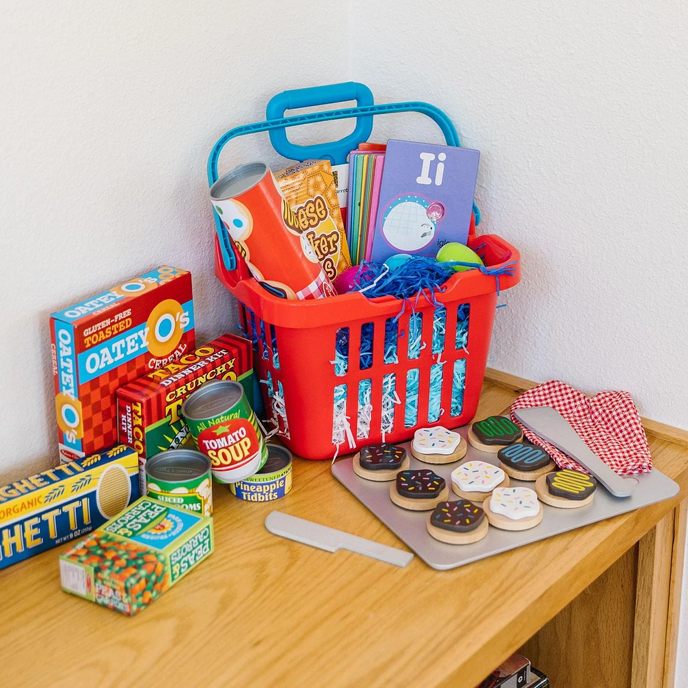 Melissa & Doug Fill and Roll Grocery Basket Play Set With Play Food Boxes and Cans (11 pcs)