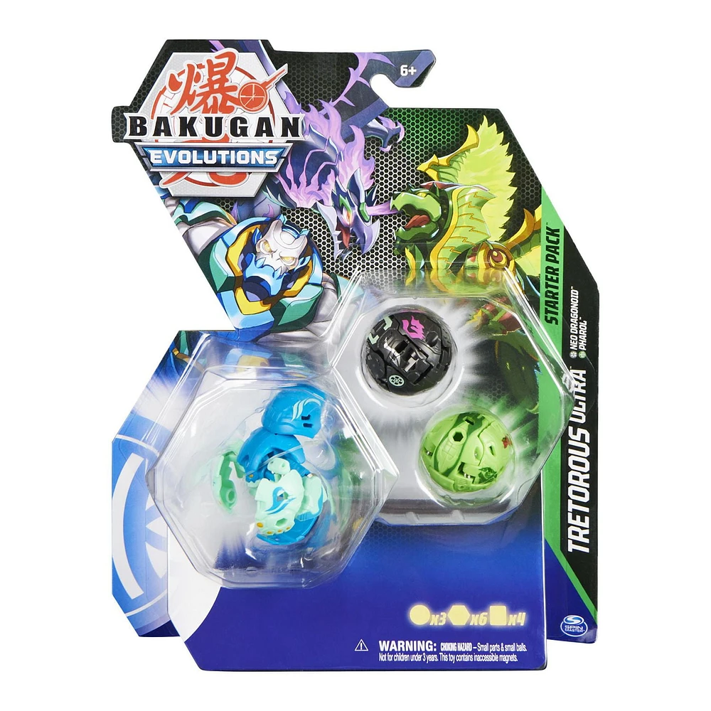 Bakugan Evolutions Starter Pack 3-Pack, Tretorous Ultra with Pharol and Neo Dragonoid, Collectible Action Figures, Ages 6 and Up