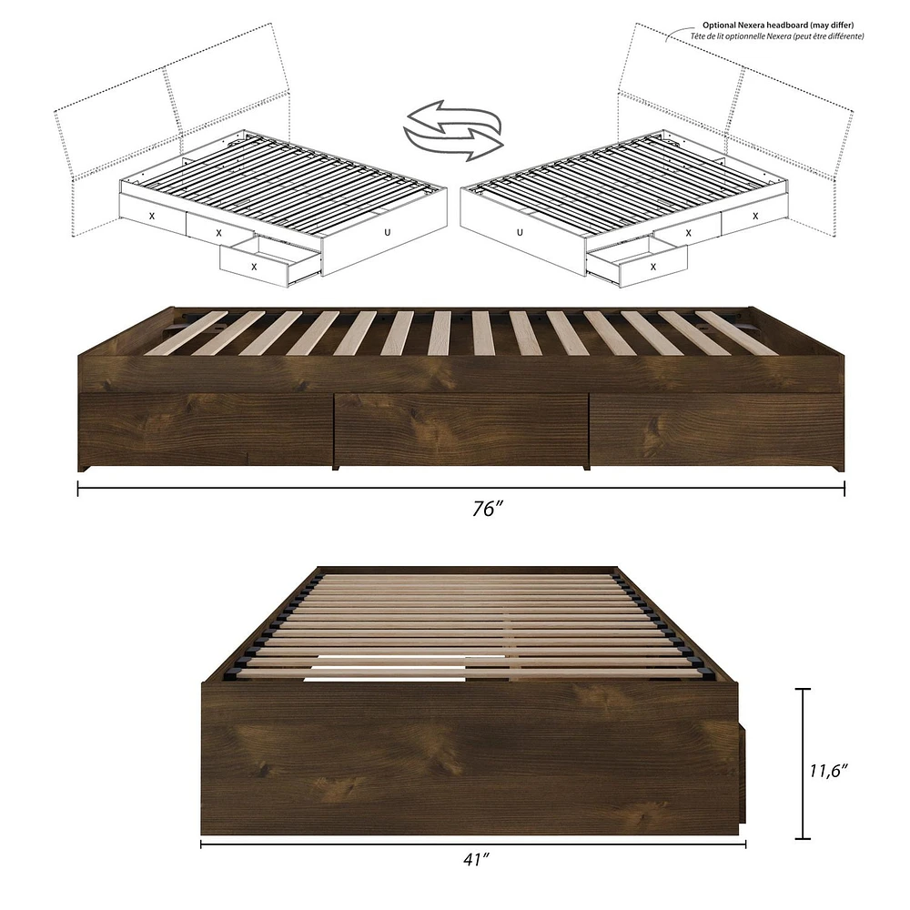 Nexera Nocce 3 Drawer Storage Bed, Truffle