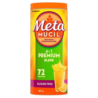 Metamucil Premium Blend, Psyllium Fibre Powder Supplement, Sugar-Free with Stevia, Natural Orange Flavor, 72 Servings (414 g)