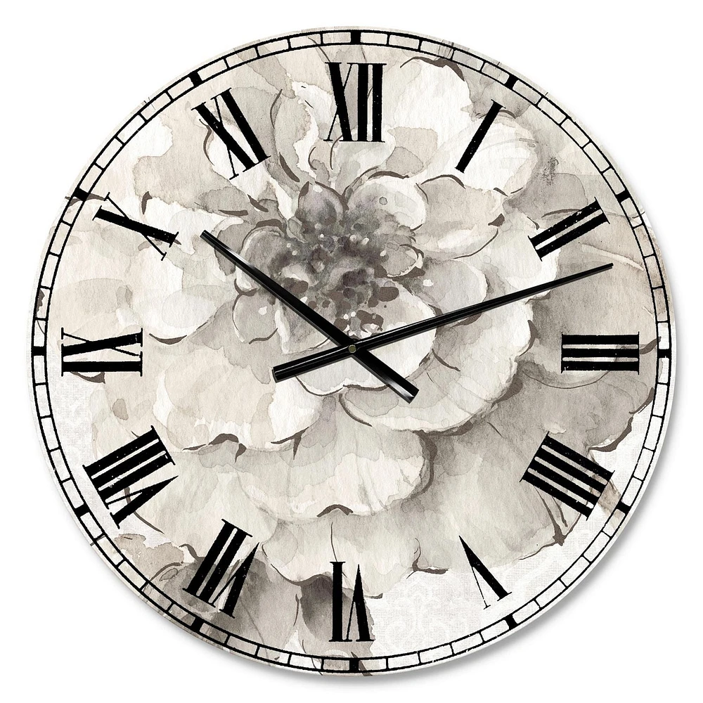 Designart 'Indigold Grey Peonies I' Traditional wall clock