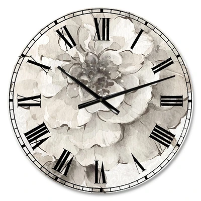 Designart 'Indigold Grey Peonies I' Traditional wall clock