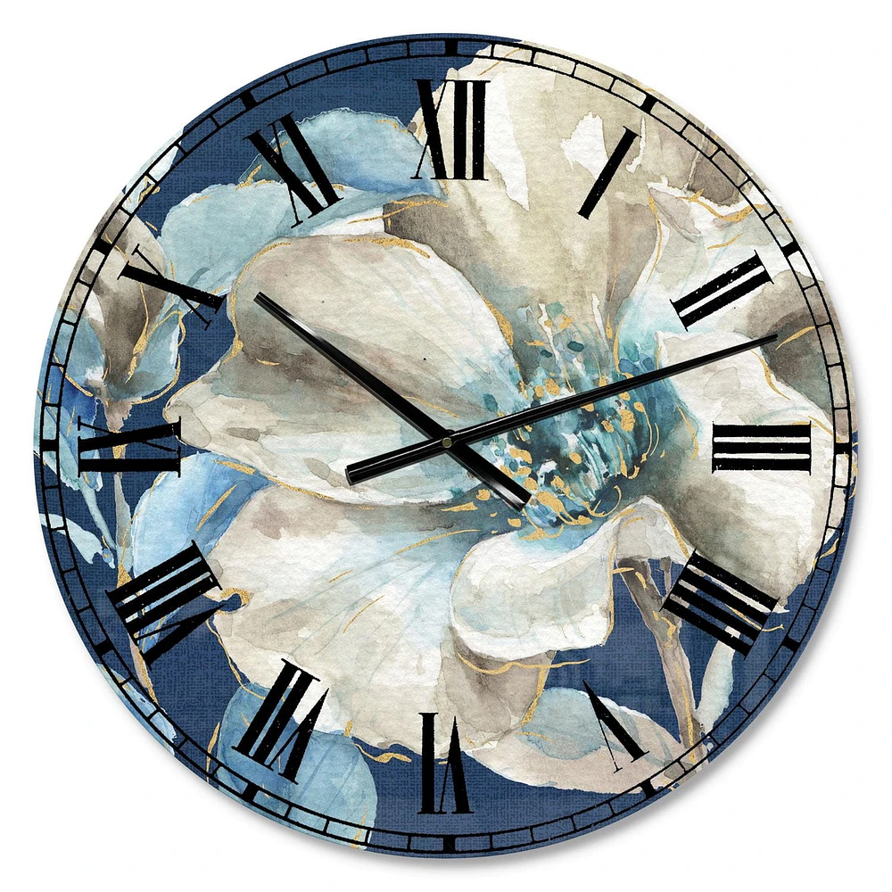 Designart 'Indigold Watercolor Flower I' Traditional wall clock