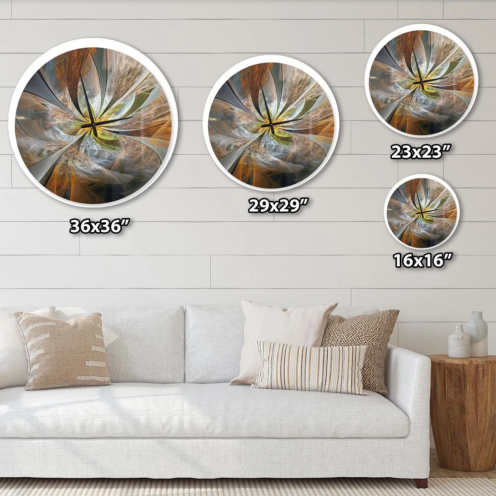 Designart 'Symmetrical Yellow Fractal Flower ' Modern wall clock