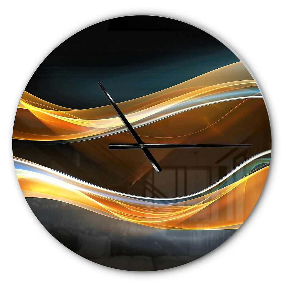 Designart '3D Gold Waves in Black ' Modern wall clock