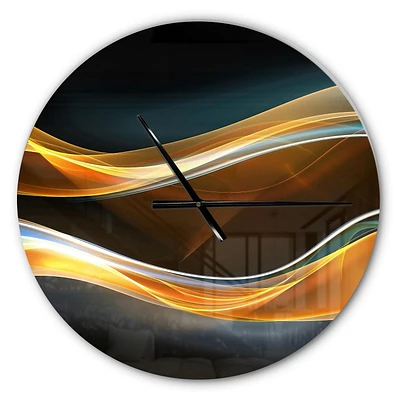 Designart '3D Gold Waves in Black ' Modern wall clock